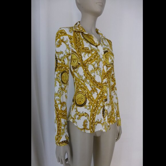 NWOT Long Sleeve Button-Up Glam Gold Chain Top (Size S) - Picture 3 of 10